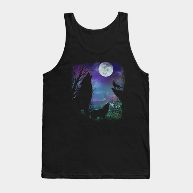 3 Wolf in a Moon Tank Top by diardo